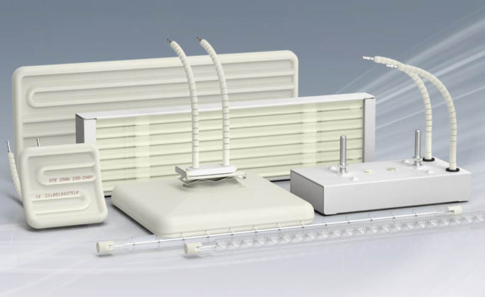 Ceramic and quartz infrared heaters for ovens, thermoforming and other applications serving industry